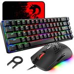 60% Mechanical Mini 68 Key RGB Backlit Wired USB C Gaming Keyboard + Lightweight Rainbow Backlight 6400 DPI Honeycomb Mouse + Mouse Pad Compatible With PS4,PS5,Xbox,PC,Laptop,MAC - Black/Blue Switch