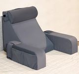 FOVERA Reading Pillow with Arm Support & Headrest | Backrest Wedge Pillow for Bed | High-Resilience Foam Bed Back Support Pillow for Reading, Working & Relaxing | Removable Velvet Cover (Grey)