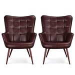Yaheetech Accent Chair Faux Leather Modern Armchair High Back Sofa Chairs for Living Room/Bedroom, Chestnut Brown, 2 pcs