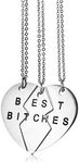 Rockyu Friendship Necklace for 3 Best Friends Set Silver Stainless Steel Heart Puzzle Pendant Engraved Best Bitches Chain 18 Inch Adjustable Gifts for Confidante Students Graduation