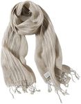 Jeelow Lightweight Summer Scarf Light Shawl Wrap Linen Feel Scarves For Men And Women, French Linen Beige Stripes, Medium