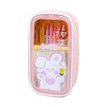 CAVLA Kawaii Pencil Case, Cute Clear Pencil Pouch, Large Capacity Pencil Case, Children's Cartoon Stationery Bag, Aesthetic Cute Pencil Pouch for Teen Girls (C)