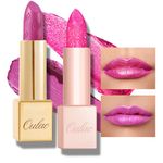 Oulac Hot Pink Lipstick Set 2PCS - Included Metallic Fuchsia Lipstick and Shimmer Pink Liptsick, Vegan Lightweight Hydrating Formula, 15+D02