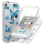 Vokuha Case for iPod Touch 6/iPod Touch 5/iPod Touch 7 Case for Girls, Cute Floral Crystal Clear TPU Bumper Shockproof Protective Armor Cover for iPod Touch 5th/6th/7th (Butterfly)