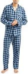 Hanes Men's 100% Cotton Flannel Plaid Pajama Top and Pant Set, Blue, X-Large