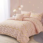 Menghomeus Pink Comforter Set Queen/Full Size Metallic Blush and Rose Gold Bedding Set, 4 Piece Lightweight Microfiber Bed Set for Teen Girls Women (2 Pillow Shams + 1 Decorative Pillow Sham)