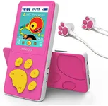 WiWOO MP3 Player for Kids, Kids MP3 Player Music Player with Video Games Voice Recorder and Headphone, Portable Toddler Music Player with Cartoon Bear Paw Button Expandable 128GB (Pink)