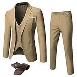 WULFUL Men's Suit Slim Fit One Button 3-Piece Suit Blazer Dress Business Wedding Party Jacket Vest & Pants Aquamarine