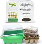 Window Garden Biodegradable Seed Starter Kit (5 Pack)- Eco Friendly Recycled Paper Pulp Plant Pots, Plant Trays, Humidity Dome and Fiber Potting Soil, Herb Garden Kit Indoor Windowsill, Garden Gift