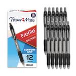 Paper Mate Profile Retractable Ballpoint Pen - Black Body, Black Ink, Pack of 12