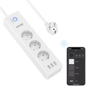 GHome Smart WLAN Power Strip with 3 AC Sockets and 3 USB, Separately Controlled Switch with Multiple Socket, Power Consumption Measurement, App Control, Compatible with Alexa, Google Home, Only 2.4