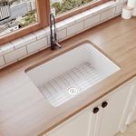 White Drop in Kitchen Sink, DeerValley Glen 27" x 19" Drop-in Fireclay Kitchen Sink, Single Bowl Kitchen Sink, White Farmhouse Kitchen Sink with Sink Grid and Basket Strainer DV-1K509