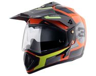 Vega Off-Road Race 3 ISI Certified Gloss Finish Full Face Helmet for Men with Dual Visor and Stylish Peak-Orange Black-L