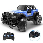 DEERC Remote Control Cars RC Racing Cars 1:18 Scale 80 Min Play 2.4Ghz LED Light Auto Mode Off Road RC Trucks with Storage Case All Terrain SUV Jeep Cars Toys Gifts for Boys Kids Girls Teens Blue