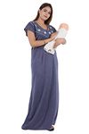 RILO Women's Hosiery Cotton, Nursing, Feeding, Maternity Nighty - Zip Opening at Bust - Before and After Baby Multipurpose Night Dress (X-Large, Blue)