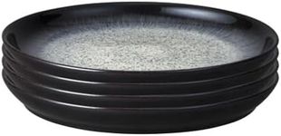 Denby - Halo Coupe Medium Plates Set of 4 - Reactive Glaze Dishwasher Microwave Safe Crockery 21cm - Black, Grey Ceramic Stoneware Tableware - Chip & Crack Resistant
