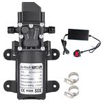 VerRich 12V Water Pumps Diaphragm Pump with Power Supply Adaptor and 2 Adjustable Hose Clamps for Water Tap,Motorhome,Caravan