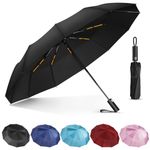 Lychico Umbrella, Windproof Travel Umbrella - Compact Automatic Folding Umbrellas for Rain, 12 Ribs Wind Resistant Portable Umbrellas for Single Hand Use, Small,Light, Strong Backpack Umbrella, Black