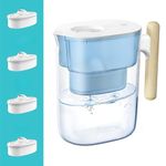 Waterdrop Chubby 10-Cup Water Filter Pitcher with 4 Filters, Long-Lasting (200 gallons), NSF Certified, 5X Times Lifetime Filtration Jug, Reduces Lead, Fluoride, Chlorine and More, BPA Free, Blue