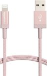 Amazon Basics iPhone Charger Cable, Nylon USB-A to Lightning, MFi Certified, for Apple iPhone, iPad, 10,000 Bend Lifespan - Rose Gold, 6-Ft