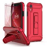 ORETECH Designed for iPhone XR Case, and [2 x Tempered Glass Screen Protectors] [Heavy Duty Protection] [Kickstand & Phone Holder] 5 in 1 Full Body Shockproof Protective Case Cover for iPhone Xr - Red