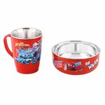 SnazzyNest Cartoon Printed Stainless Steel Bowl 400 ml & Mug 250 ml (Spiderman)