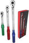 UYECOVE Torque Wrench Set 1/4 5-25Nm, 3/8 20-120Nm, 1/2 40-220Nm, 72 Tooth Dual-Direction Reversible Click Torque Wrenches for Bike Motorcycle, Car, Truck