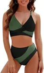 Blooming Jelly High Waisted Bikini Sets for Women Modest Two Piece Swimsuit Curvy Neon Bathing Suit 2024 (M, Black Green)