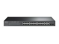 TP-Link 24-Port Fast Ethernet PoE Switch | 24 PoE+ Ports @192W, w/ 4 Uplink Gigabit Ports + 2 Combo SFP Slots | Smart Managed | Support for L2/L3/L4 QoS and IGMP (T1500-28Pct)