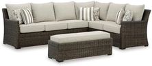 Signature Design by Ashley Brook Ranch Outdoor Sectional, All‑Weather Resin Wicker Patio Furniture With High‑Performance Cushions, Durable Aluminum Frame, Neutral