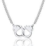 ChainsProMax Punk Handcuff Necklace for Women, Partners in Crime Cuban Link Chain, 7.5/14/18inch (Send Gift Box), No Gemstone