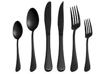 Selafun 24 Piece Matte Black Flatware Set.Stainless Steel Matte Black Silverware Set Titanium Plating Tableware Cutlery Set. Utensil Set for Kitchens. Dishwasher Safe(Service for 4)