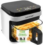 Nutrichef 5.8 Quart Air Fryer | 8-1 Preset Cook Modes | Transparent Fry Bowl for Best Cooking Results | Cook Shrimp, Steak, Fries, Wings, Chicken & More | Precise Temperature Control & Time | White