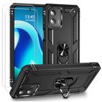 for Motorola G 5G 2023 Case,Moto G 5G 2023 Screen Protector [2 pcs],Military-Grade Ring Kickstand Protective case Dual Layer Heavy Duty Protection Shockproof Cover for Moto 5G 2023 (Black)