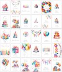 30 Bright Watercolour Birthday Cards with Envelopes made from Recycled Paper 30 Different Designs (30 Watercolour Birthday Cards)