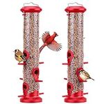 Kingsyard 2 Pack Tube Feeders with 6 Feeding Ports for Outdoors Hanging, Premium Hard Plastic Weatherproof & Steel Hanger, Attracting for Wild Birds (Red)