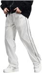 Verdusa Men's Parachute Pants Baggy Elastic Waist Loose Pants Tousers with Pockets White X-Large