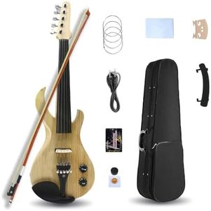 Yinfente 5 String Electric Violin 4/4 Full Size Solid Wood Beginner Violin Guitar Shape Ebony Parts With Case,Bow,Cleaning Cloth,Rosin