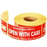 Labels-Direct"Open with Care" Packaging Label 136mm x 50mm 1 Roll - 500 Labels Easy Peel Sticky Parcel Postage Shipping Warning Labelling