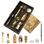 Joyeee Artist Dip Pen with Ink, Wooden Dip Pen, Bottle Sealing Wax Beads, Tea Candle, Glass Cup, Gold Letter Opener, Wooden Pen Holder and Wax Seal Spoon, Teacher Gift Box for Women Men