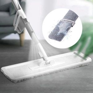 Amazon Brand – Umi Hands-Free Squeeze Spray Flat Mop 360° Flexible Head with 2 Super-Absorbent Microfiber Pads for Floor Bathroom Marble Wooden Tiles Window Glass Wet & Dry Cleaning