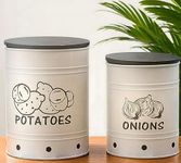 Mindful Craft Metal Onion And Potato Kitchen Canister Combo (Cream, Glossy Ivory, Potato (Xl) And Onion (L), Keeper 5 Kg And 4 Kg Space) - Set Of 2 - White