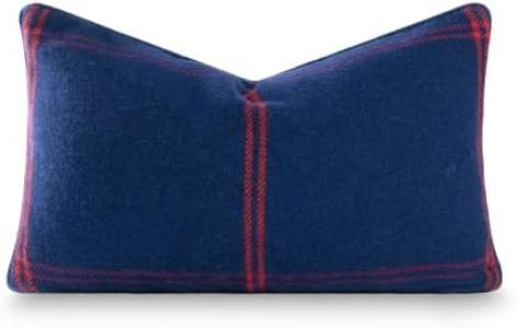 Hofdeco Premium Merino Wool Windowpane Lumbar Pillow Cover, 12x20, Navy Red