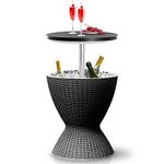 SereneLife Outdoor Bar Cooler Table-All-Weather Cool Furniture and Hot Tub Side, Rattan Patio Built 7.5 Gallon Beer & Wine Cooler-SLBUB795 (Black)