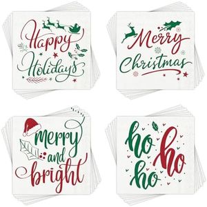 NatNarr 200 Pcs Christmas Paper Napkins, 5x5" Christmas Cocktail Napkins Merry Christmas Napkins Disposable Holiday Napkins Christmas Dessert Beverage Napkins for Winter Christmas New Year Party