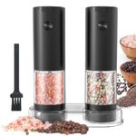 SOJOYFUL Electric Salt and Pepper Grinder Set with Storage Base, Battery Operated Salt and Pepper Mills with Adjustable Coarseness Ceramic Grinding Core and LED Light (Pack of 2)