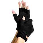 Winter Fingerless Gloves for Women Men - Warm Alpaca Wool Stretchy Knit Half Finger Gloves, Cold Weather Soft Fingerless Gloves for Driving Work Typing Running - Unisex Adult Black Gloves.