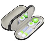 Zettokete 2 in 1 Contact Lens Case and Glasses Case,Double Sided Dual Use Design with Mirror, Tweezer and Contact Lens Solution Bottle,Portable Soak Storage Kit for Travel,Office(Green)