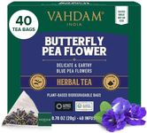 VAHDAM, Butterfly Pea Flower Tea Bags (40 Pyramid Tea Bags) Vegan, Non-GMO | Delicate & Earthy | Direct From Source - Plant Based Biodegradable Tea Bags | Brew Iced Tea, Cooking, Mocktails & Cocktails