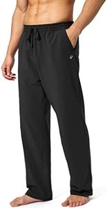 Pudolla Men's Cotton Yoga Sweatpants Athletic Lounge Pants Open Bottom Casual Jersey Pants for Men with Pockets, Black, Large